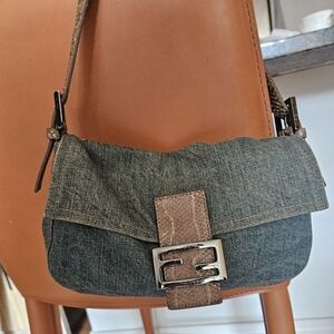 Fendi Denim and Brown Shoulder Bag